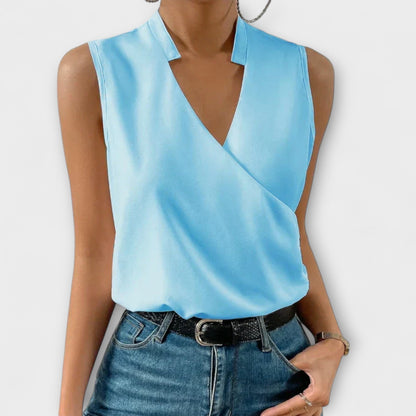 Callie | Women's Sleeveless Wrap V-Neck Top Collared Blouse