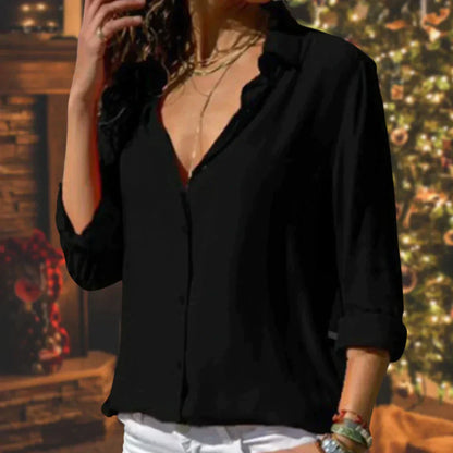 Carmen | Women's Satin Button Down Shirt Long Sleeve Blouse