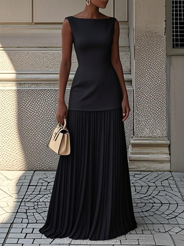 Aaliyah | No-Sleeve Pleated Maxi Dress