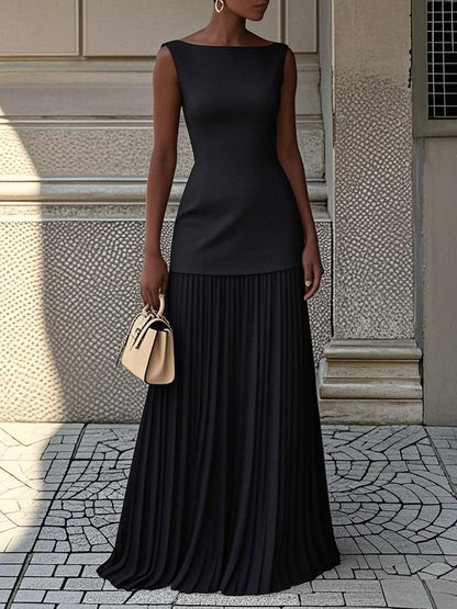 Aaliyah | No-Sleeve Pleated Maxi Dress