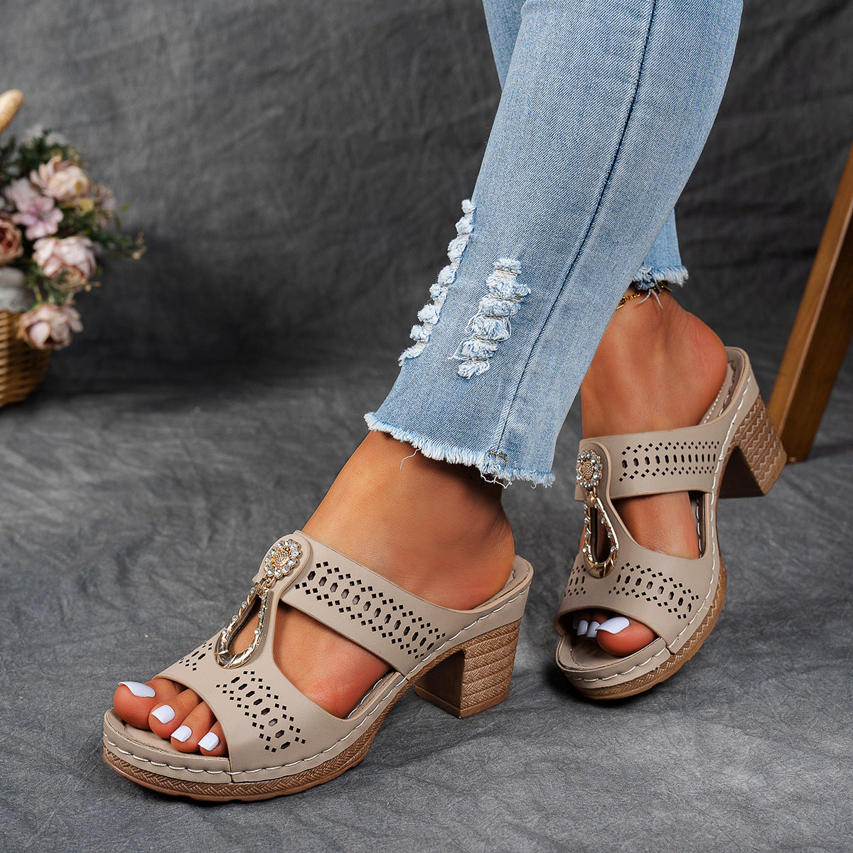Charlene | Women's Orthopedic Rhinestone Flat Sandals
