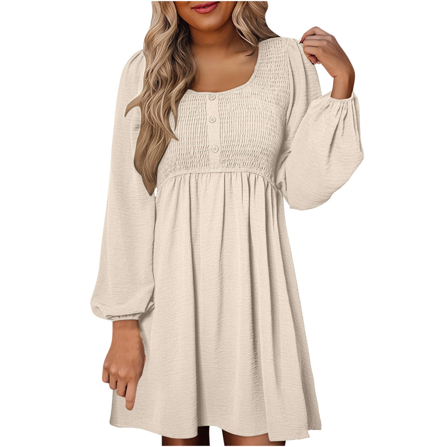 Rebecca | Women's Smocked Empire Waist Full Sleeve Short Dress
