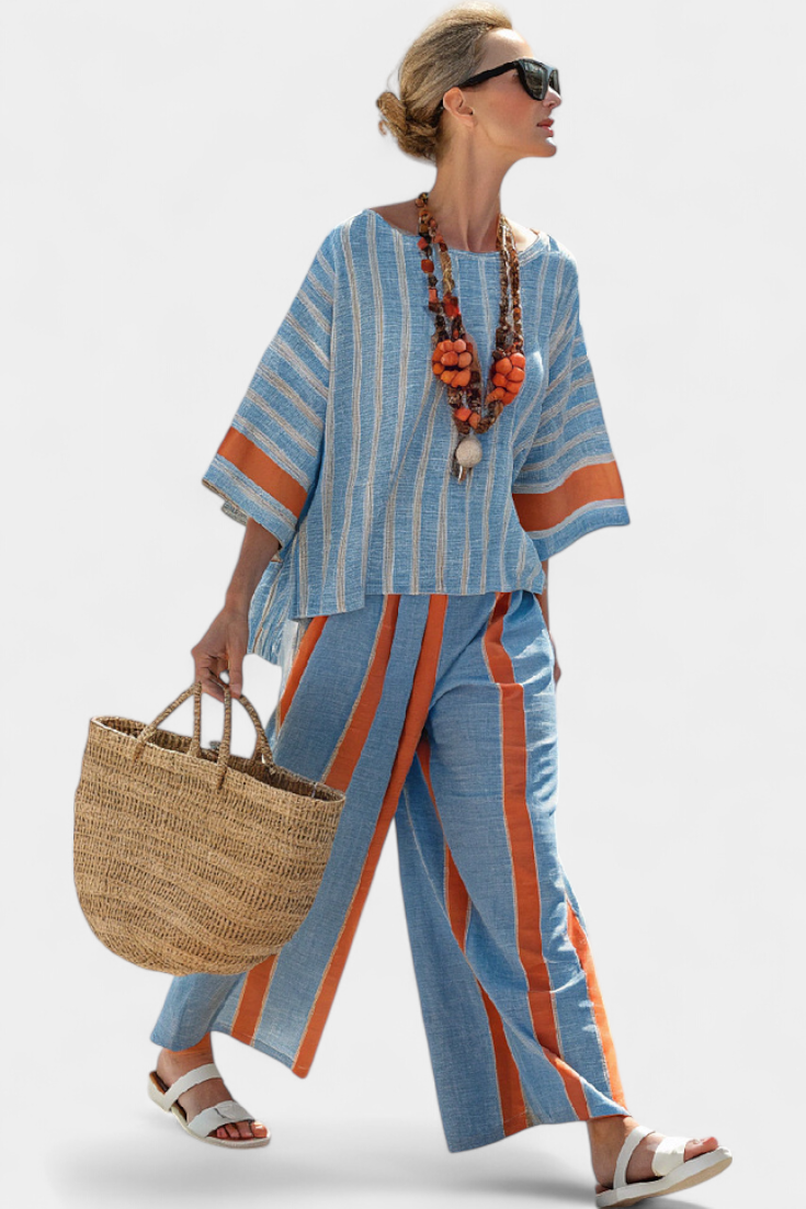 Quinn | Women's Striped Two-Piece Set Wide Leg Pants