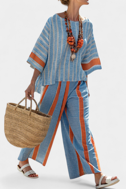 Quinn | Women's Striped Two-Piece Set Wide Leg Pants