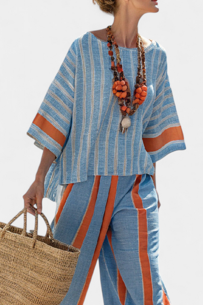 Quinn | Women's Striped Two-Piece Set Wide Leg Pants