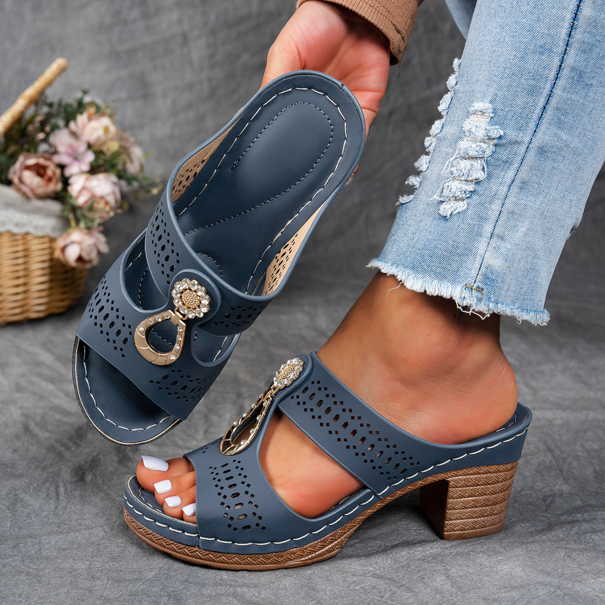 Charlene | Women's Orthopedic Rhinestone Flat Sandals