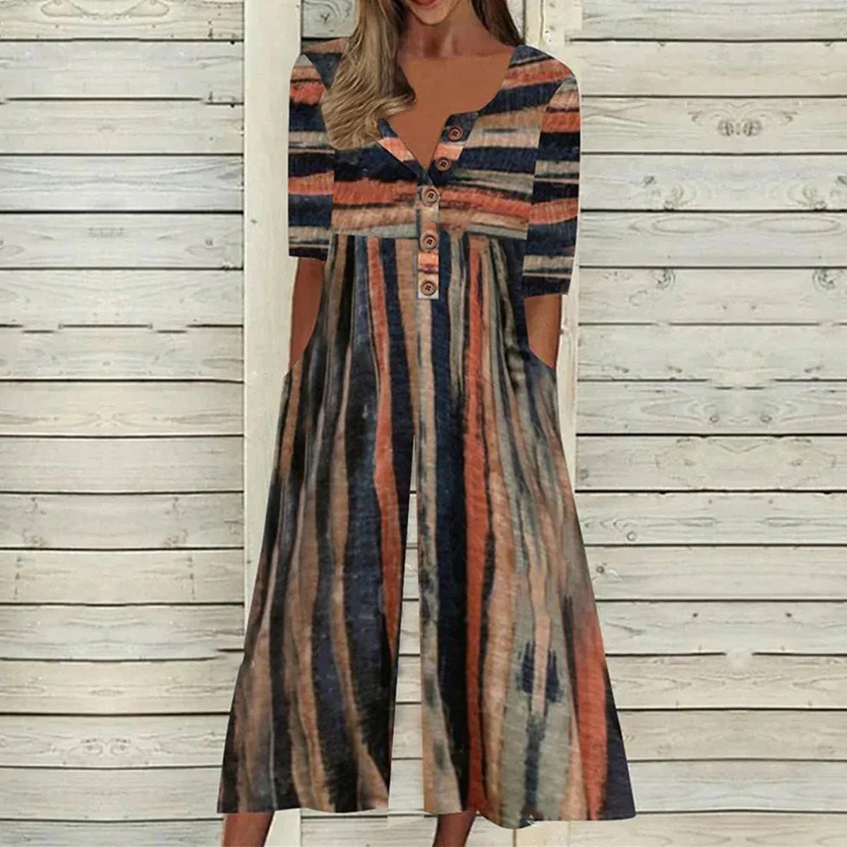 Rachel | Women's Leaf Print V-Neck Short-Sleeved Wide-Leg Jumpsuit