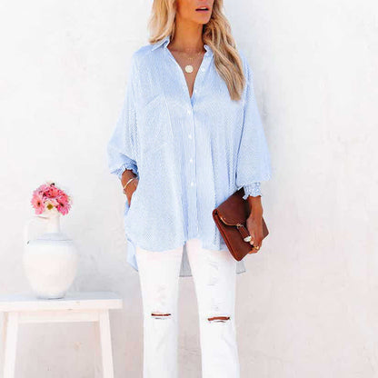 Simone | Women's Striped Oversized Button-Down Shirt Long Sleeve