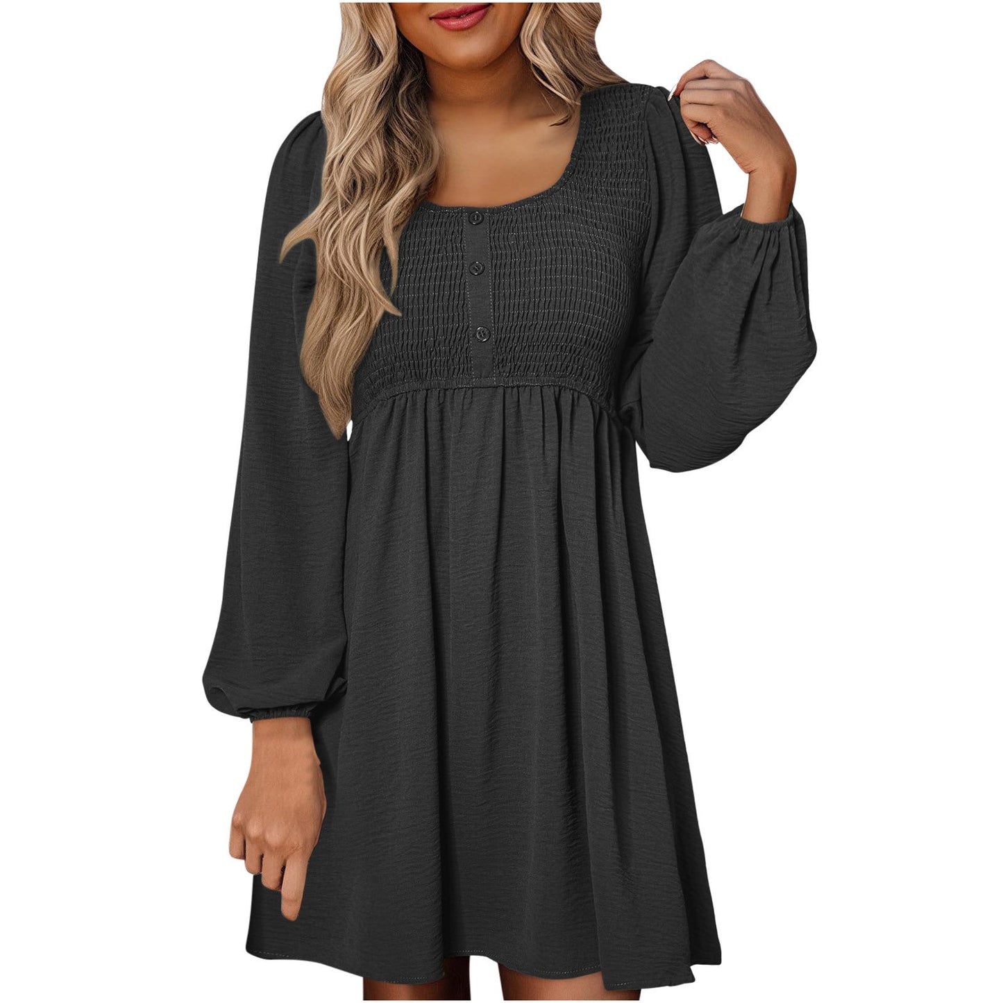 Rebecca | Women's Smocked Empire Waist Full Sleeve Short Dress