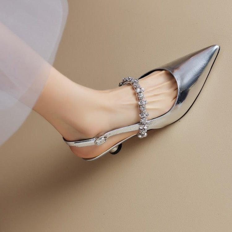 Candace | Women's Crystal Strap Slingback Heels Pointed Toe Pumps
