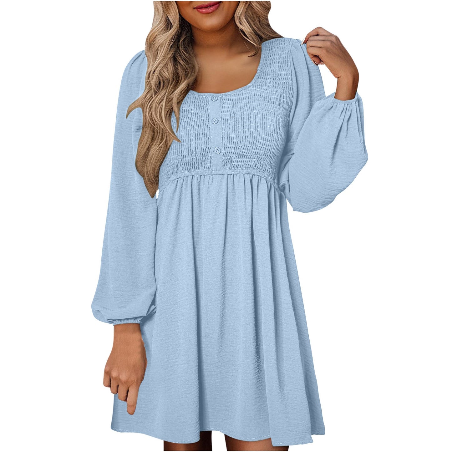 Rebecca | Women's Smocked Empire Waist Full Sleeve Short Dress