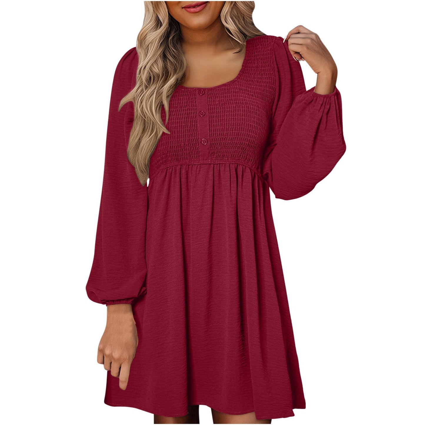 Rebecca | Women's Smocked Empire Waist Full Sleeve Short Dress