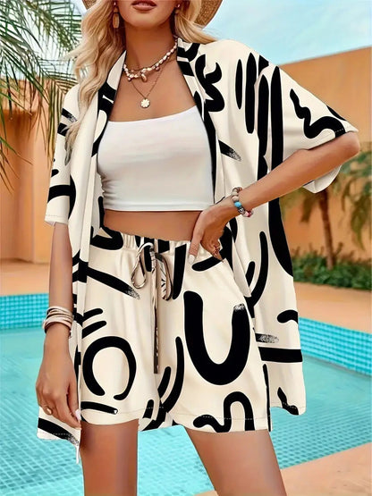 Emma | Women's Botanical Kimono Cardigan and Shorts Two Piece Set