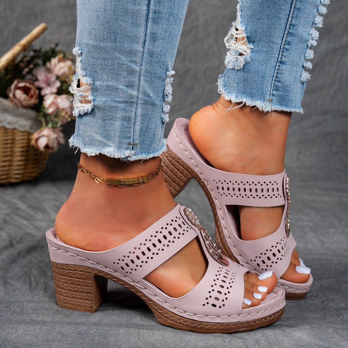 Charlene | Women's Orthopedic Rhinestone Flat Sandals