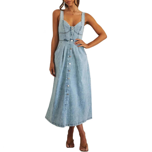 Addison | Classic No-Sleeve Button-Front Denim Dress