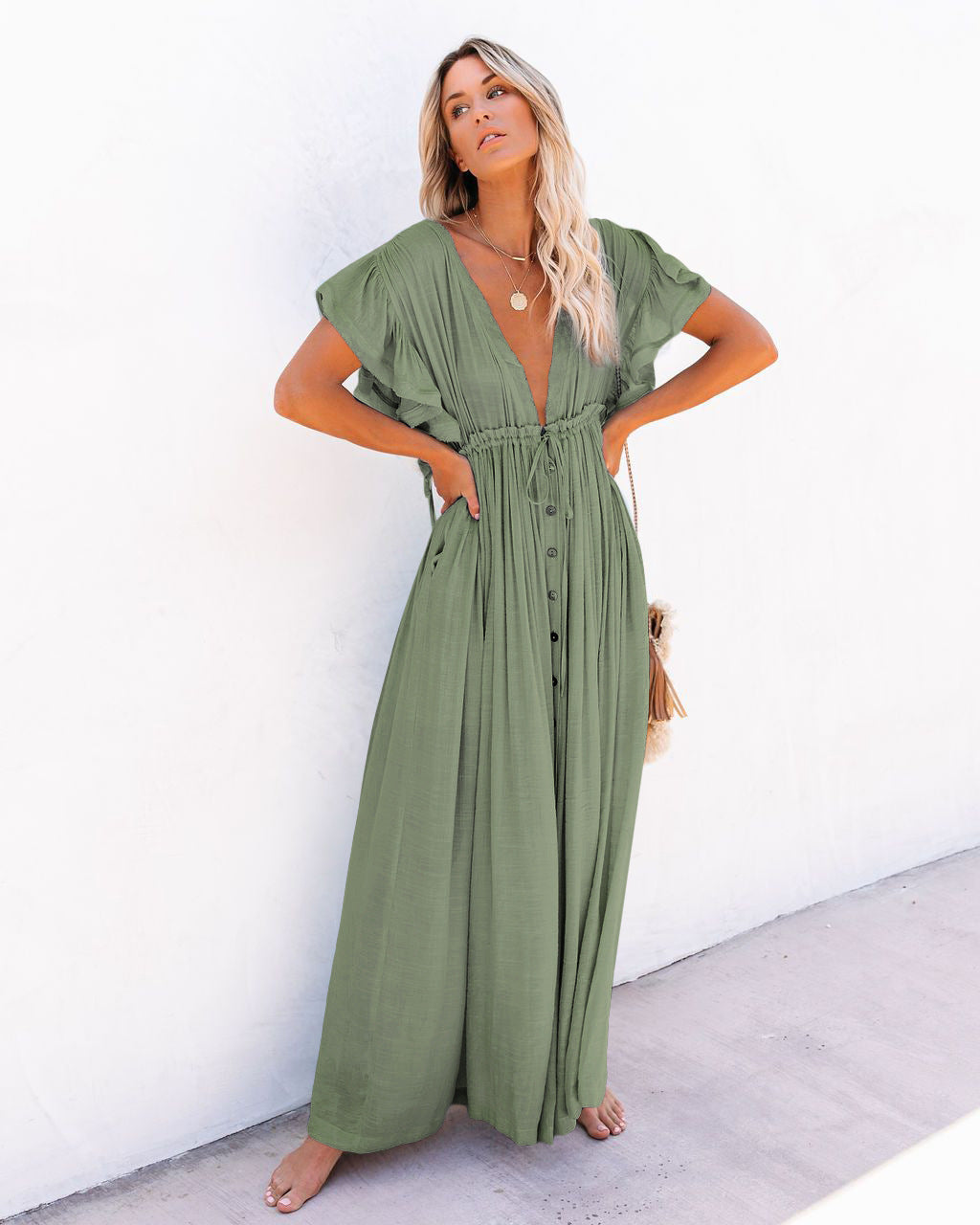 Zoey | Women's Wrap V Neck Bohemian Flowy Beach Cover Up Beach
