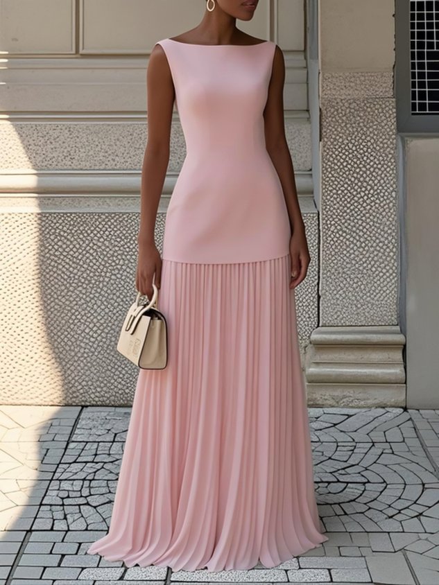 Aaliyah | No-Sleeve Pleated Maxi Dress