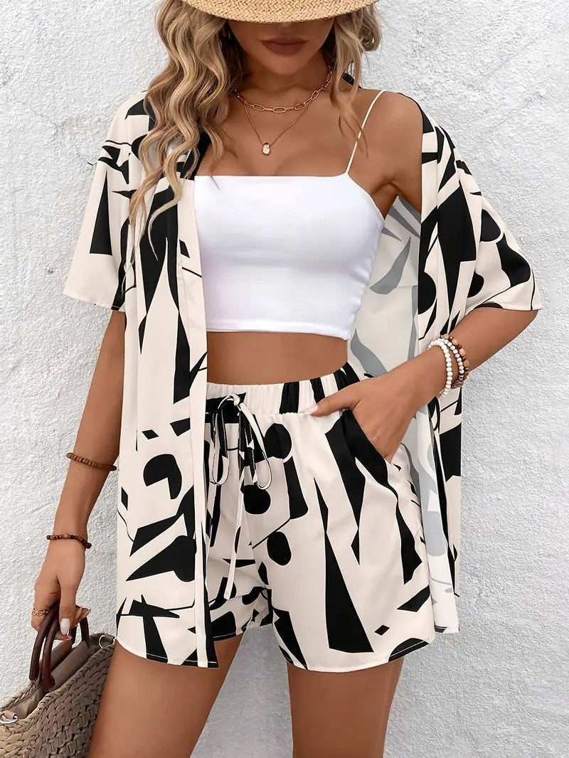 Emma | Women's Botanical Kimono Cardigan and Shorts Two Piece Set