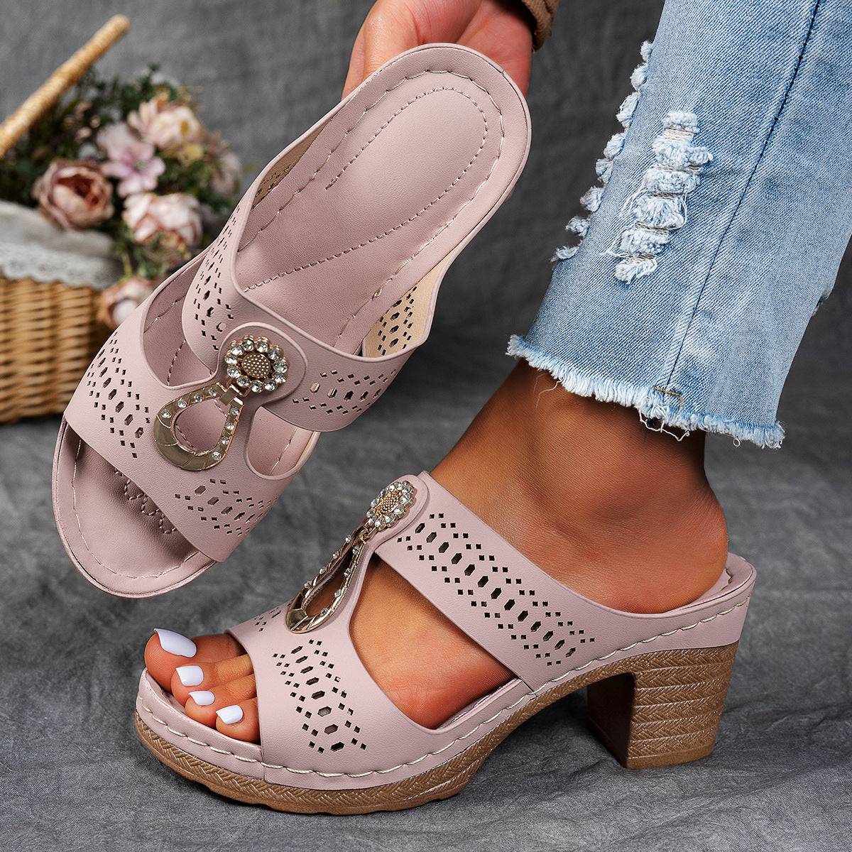 Charlene | Women's Orthopedic Rhinestone Flat Sandals