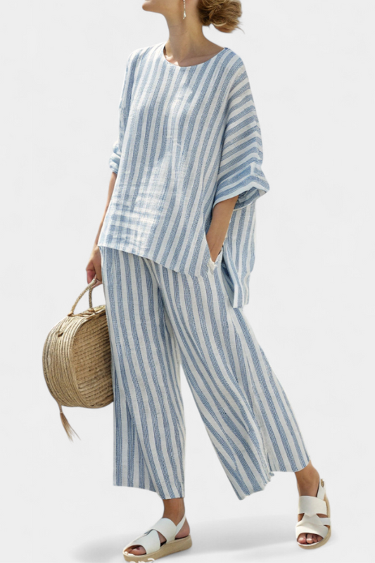 Brenda | Women's Striped Relaxed Top & Wide Leg Pants Set