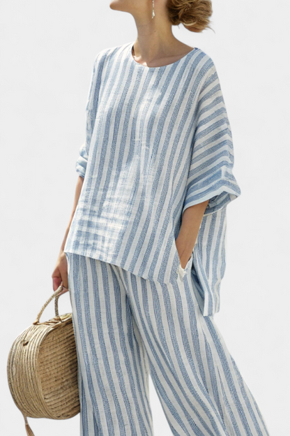 Brenda | Women's Striped Relaxed Top & Wide Leg Pants Set