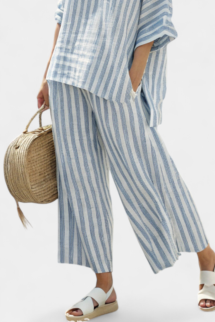 Brenda | Women's Striped Relaxed Top & Wide Leg Pants Set