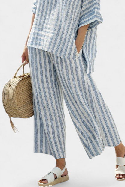 Brenda | Women's Striped Relaxed Top & Wide Leg Pants Set