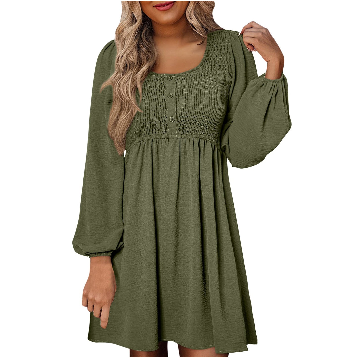 Rebecca | Women's Smocked Empire Waist Full Sleeve Short Dress