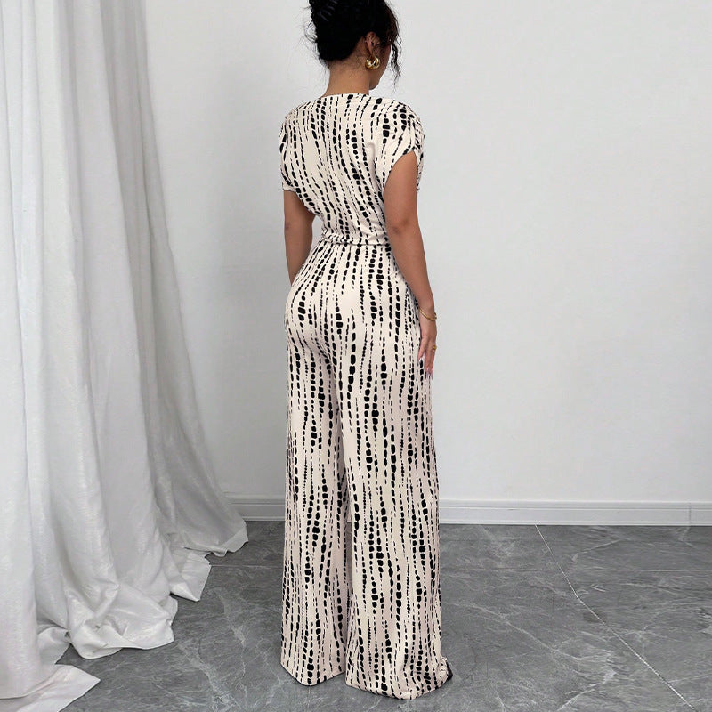 Paige | Women's Printed Wide-Leg Jumpsuit One Shoulder Belted