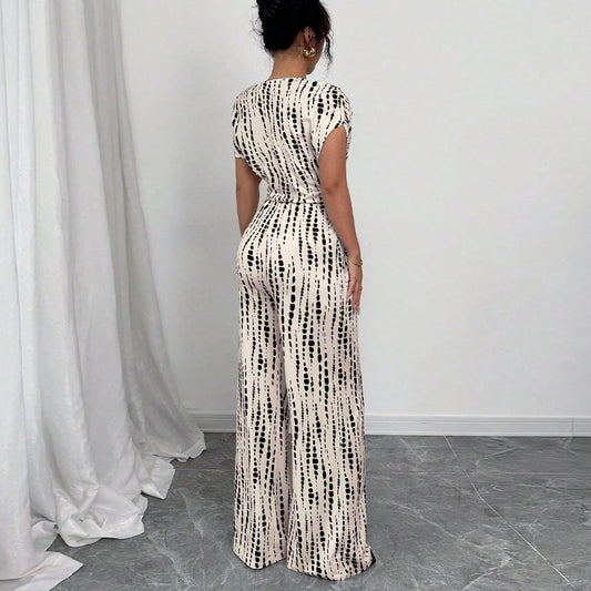 Paige | Women's Printed Wide-Leg Jumpsuit One Shoulder Belted