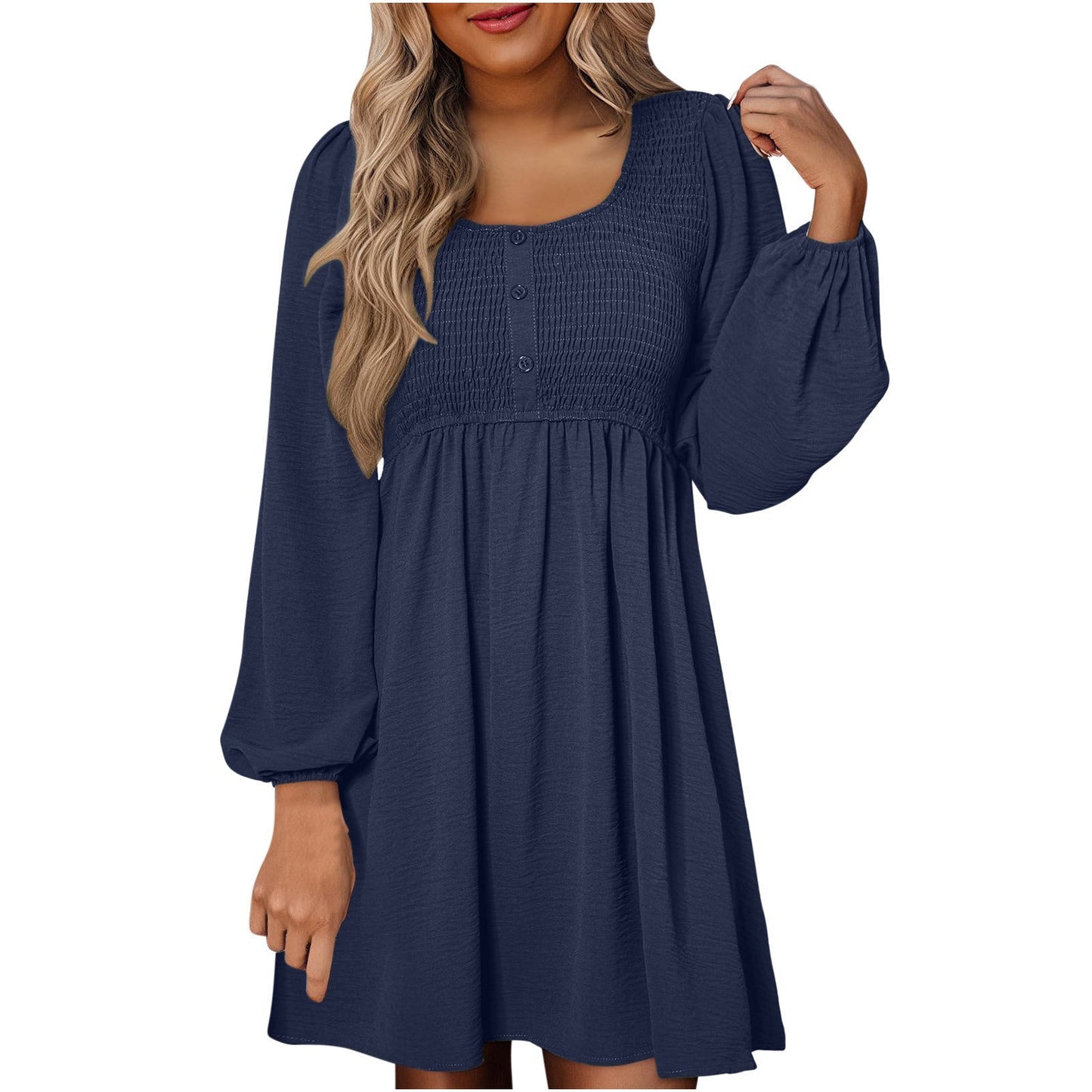 Rebecca | Women's Smocked Empire Waist Full Sleeve Short Dress