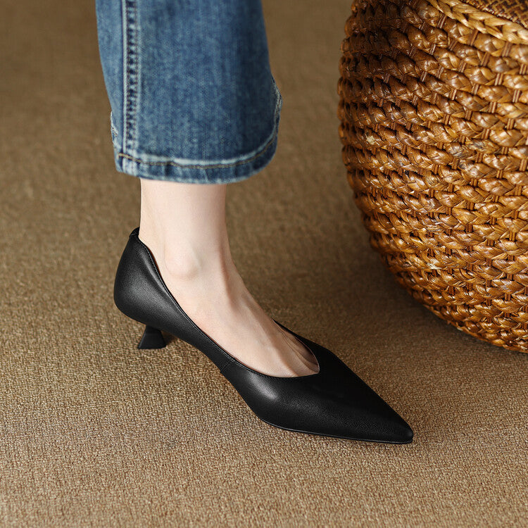 Isabella | Women's Pointed Toe Pumps Low Kitten Heel Slip On Shoes