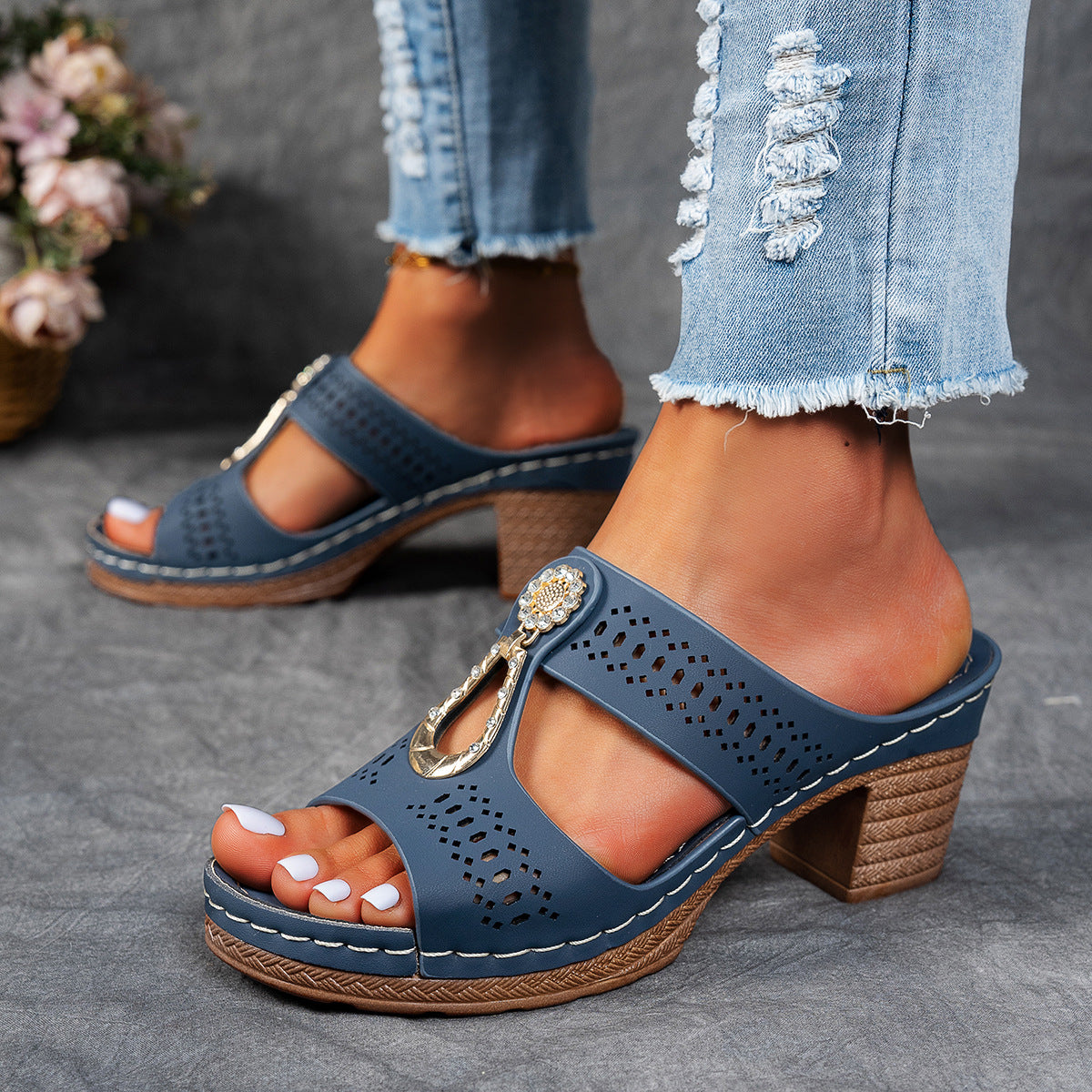 Charlene | Women's Orthopedic Rhinestone Flat Sandals