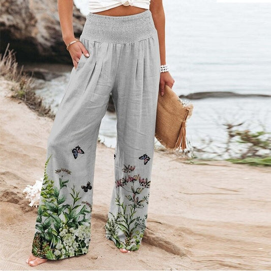 Heather | Women's Floral Wide Leg Pants High Waist Relaxed Summer