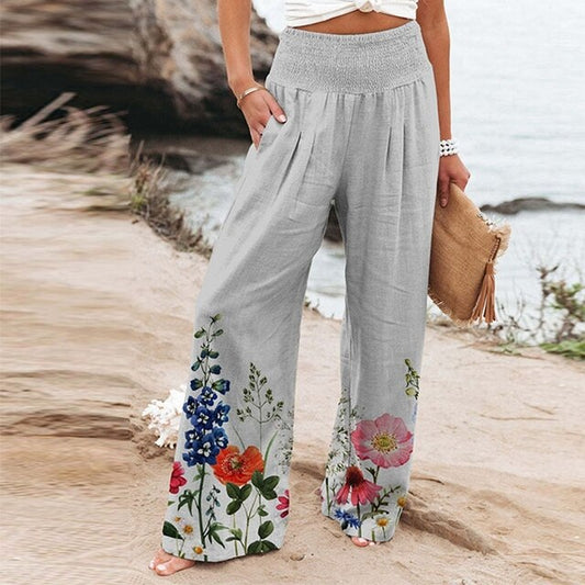 Heather | Women's Floral Wide Leg Pants High Waist Relaxed Summer