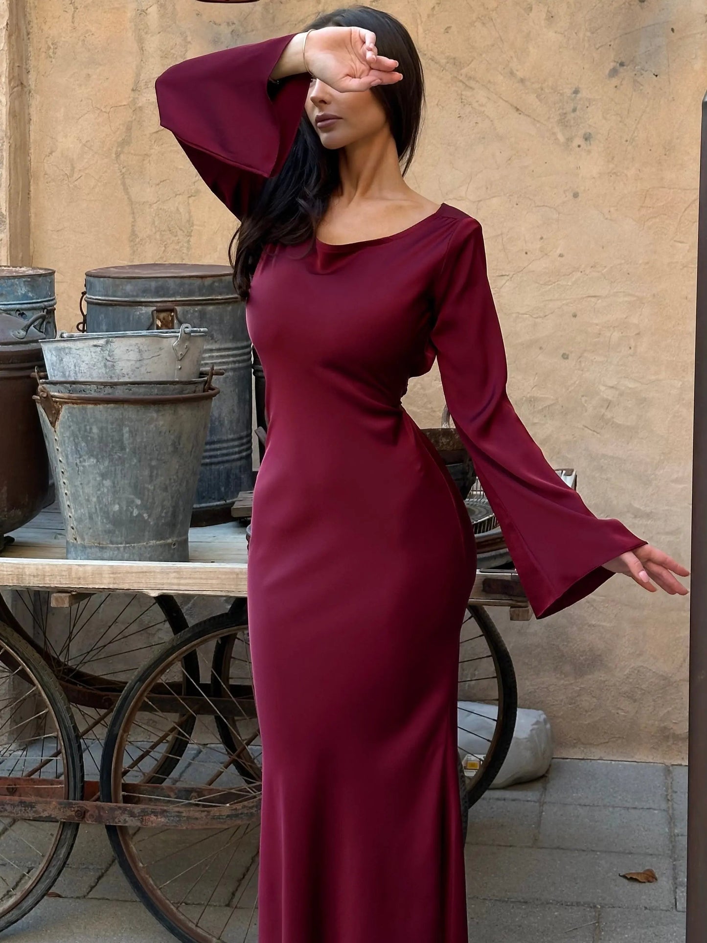 Harper | Women's Satin Full Sleeve Maxi Dress Occasion Gown