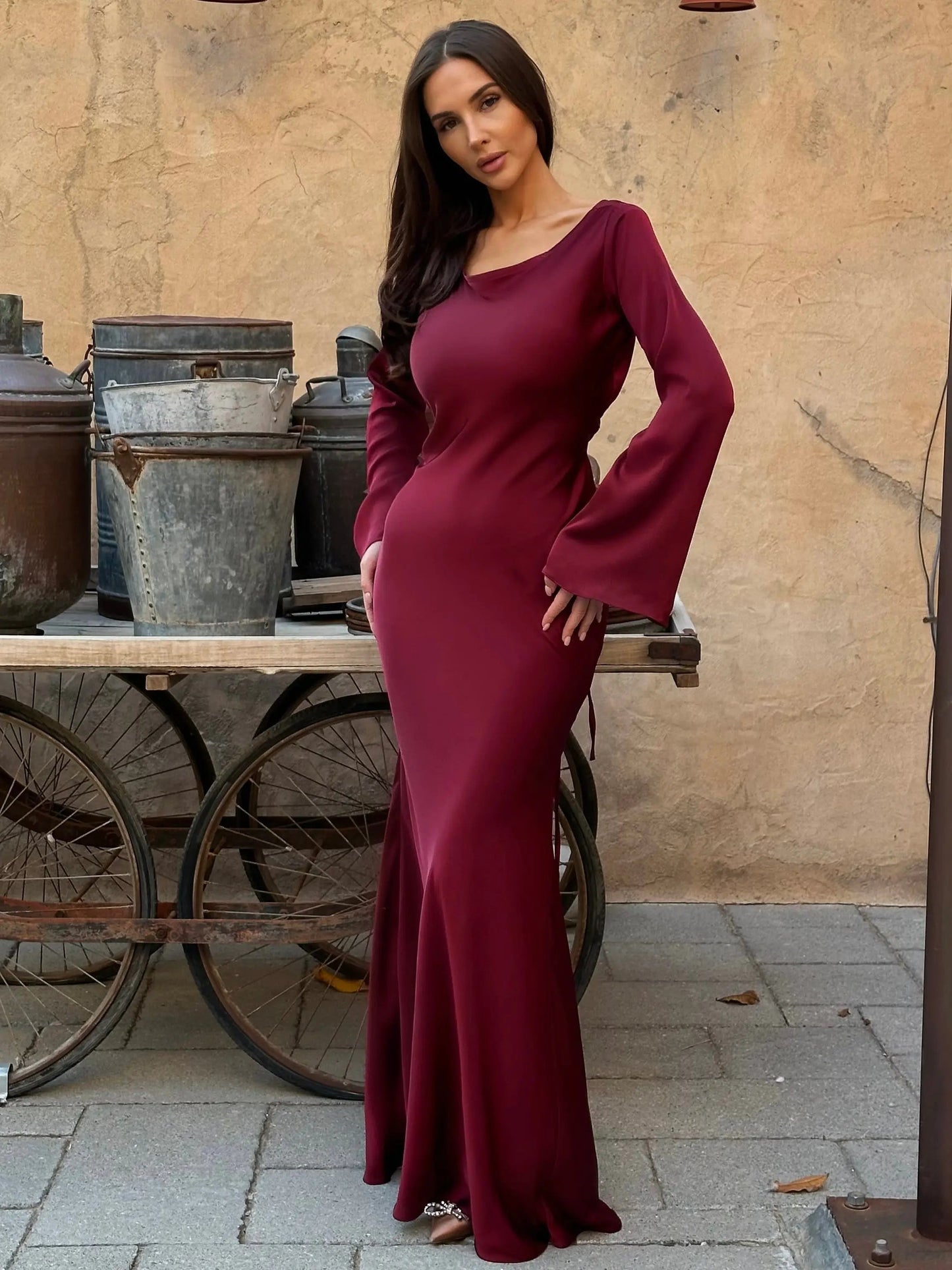Harper | Women's Satin Full Sleeve Maxi Dress Occasion Gown