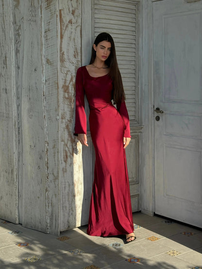 Harper | Women's Satin Full Sleeve Maxi Dress Occasion Gown