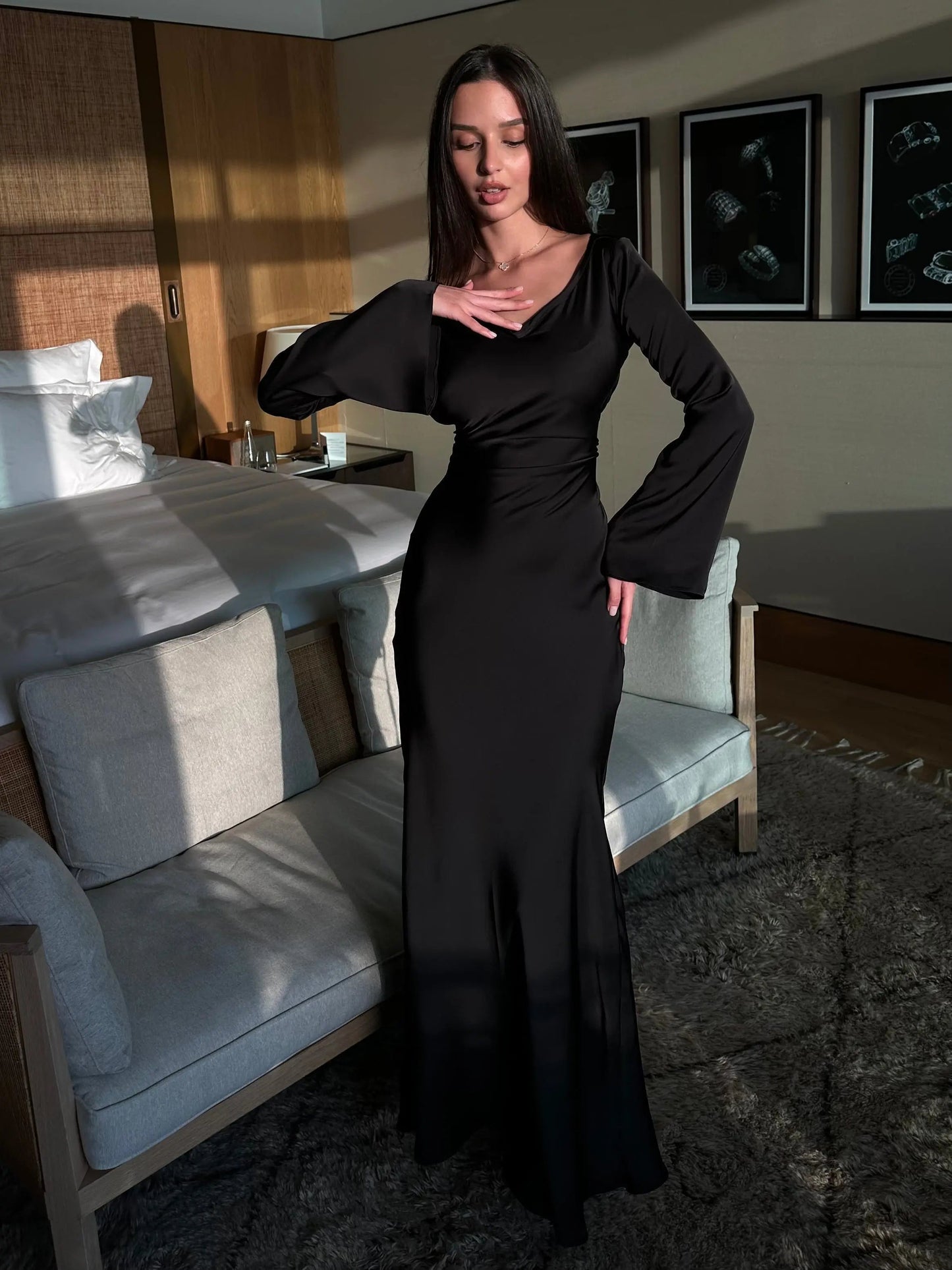 Harper | Women's Satin Full Sleeve Maxi Dress Occasion Gown