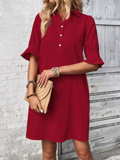 Nevaeh | Women's Button-Through Button-Up Dress Three-Quarter Sleeve Knee Length