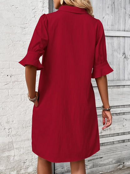 Nevaeh | Women's Button-Through Button-Up Dress Three-Quarter Sleeve Knee Length