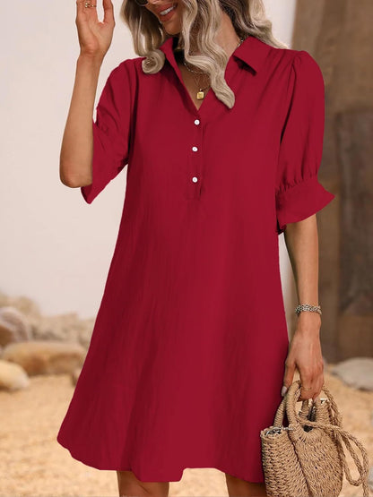 Nevaeh | Women's Button-Through Button-Up Dress Three-Quarter Sleeve Knee Length