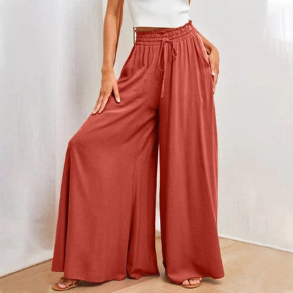 Laura | Women's High Waist Wide Leg Pants Smocked Drawstring