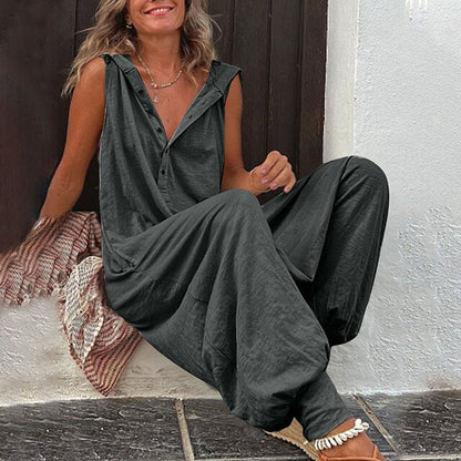 Summer | Women's No-Sleeve Hooded Everyday Jumpsuit