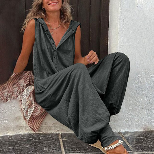 Summer | Women's No-Sleeve Hooded Everyday Jumpsuit