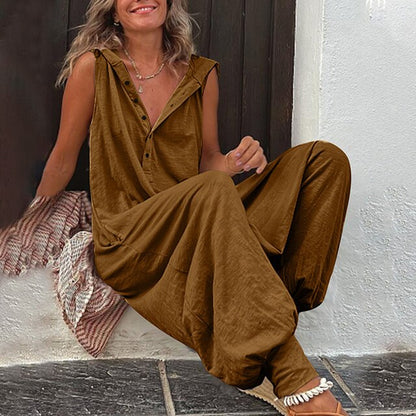Summer | Women's No-Sleeve Hooded Everyday Jumpsuit