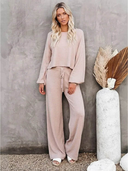 Phoebe | Women's Cropped Sweatshirt and Wide-Leg Pants Lounge Set