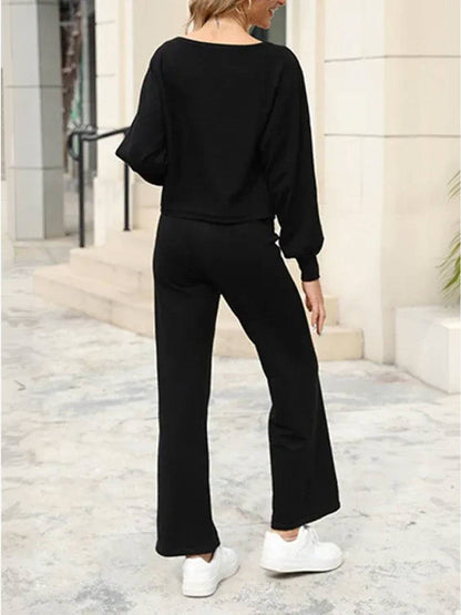 Phoebe | Women's Cropped Sweatshirt and Wide-Leg Pants Lounge Set
