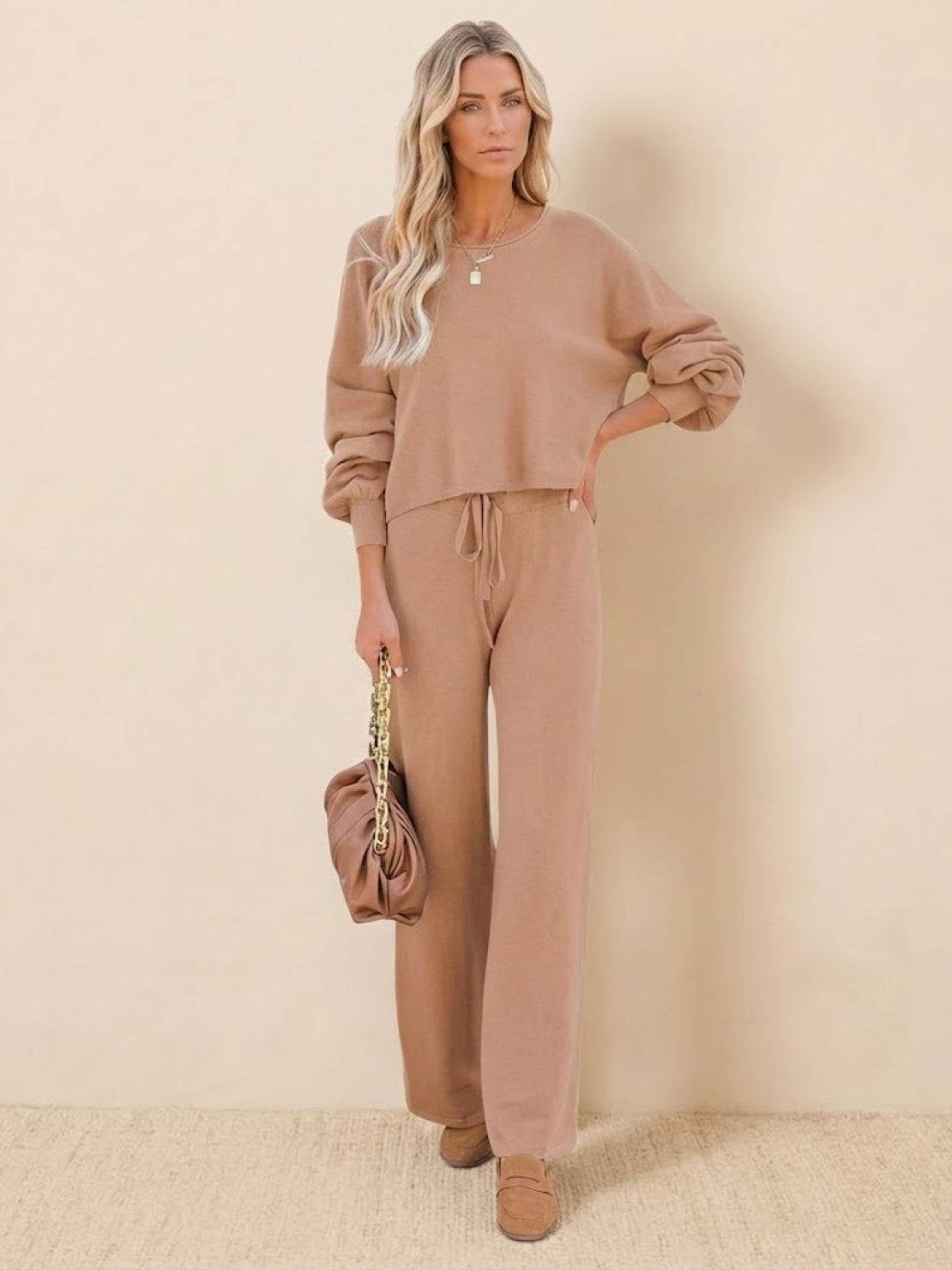 Phoebe | Women's Cropped Sweatshirt and Wide-Leg Pants Lounge Set