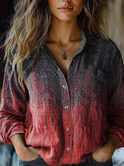 Beverly | Women's Retro Floral Print Long Sleeve Button-Down Shirt